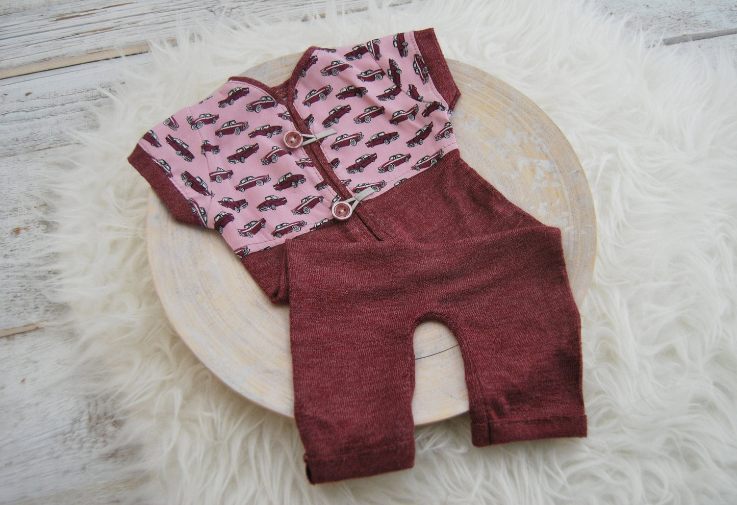 Newborn boy photography prop overall, newborn romper baby boy, dark red boy outfit