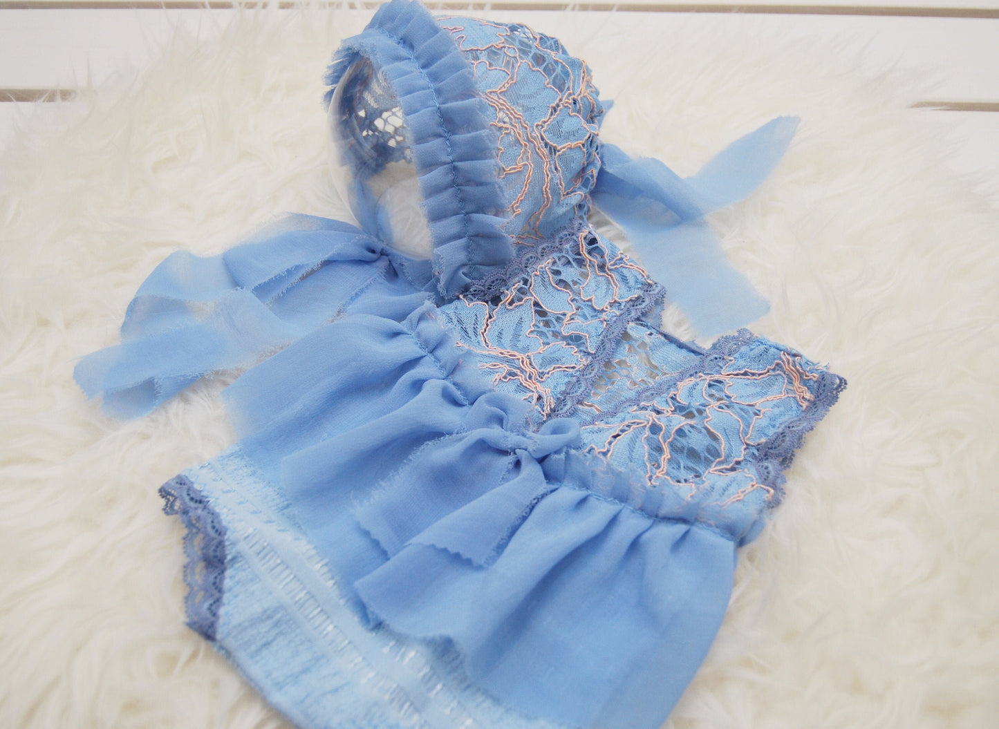 Sitter romper baby girl, blue sitter photography outfit, baby girl lace bonnet, baby girl photo props