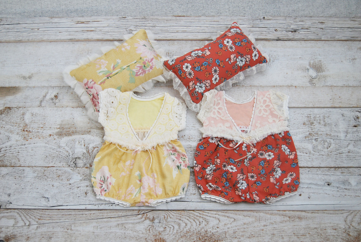 Newborn romper set photography prop, newborn posing pillow, baby girl photo props