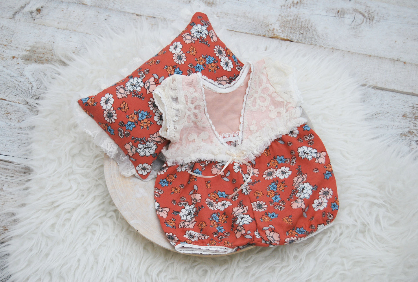 Newborn romper set photography prop, newborn posing pillow, baby girl photo props