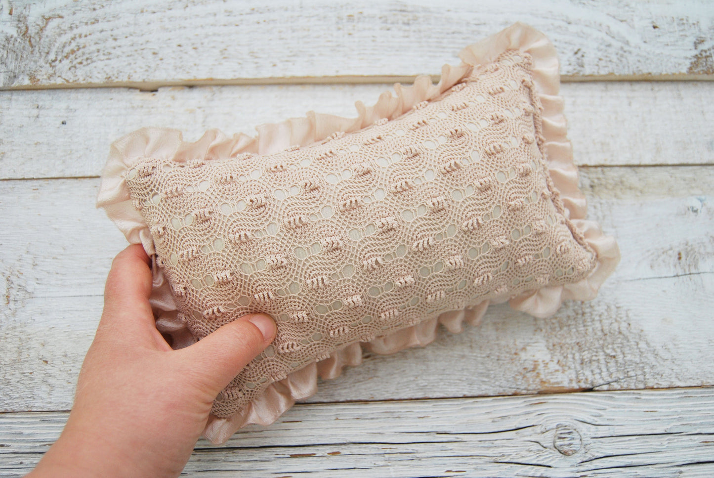 Newborn posing pillow photo prop, lace decorative pillow for first photo shoot, baby pillow