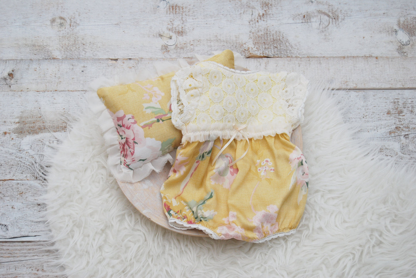 Newborn romper set photography prop, newborn posing pillow, baby girl photo props