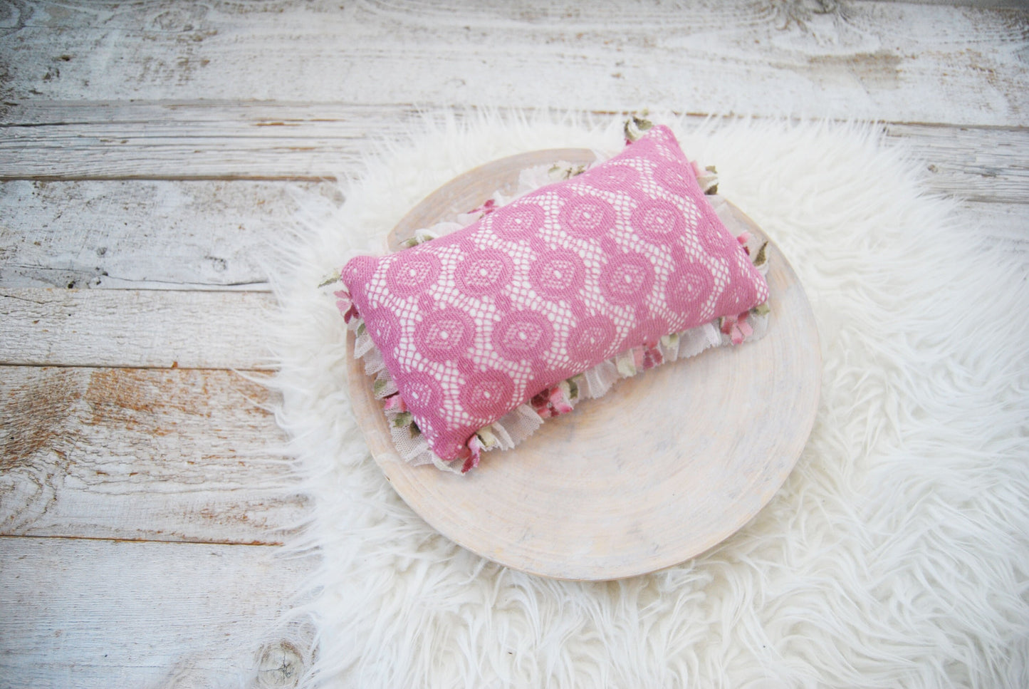 Lace posing pillow photography prop, newborn pillow for first photo shoot and cuddle toy, pink