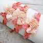 Coral pink baby headband, flower headband for photography, newborn tieback headband with lace and pearls