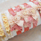 Coral pink baby headband, flower headband for photography, newborn tieback headband with lace and pearls