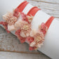 Coral pink baby headband, flower headband for photography, newborn tieback headband with lace and pearls