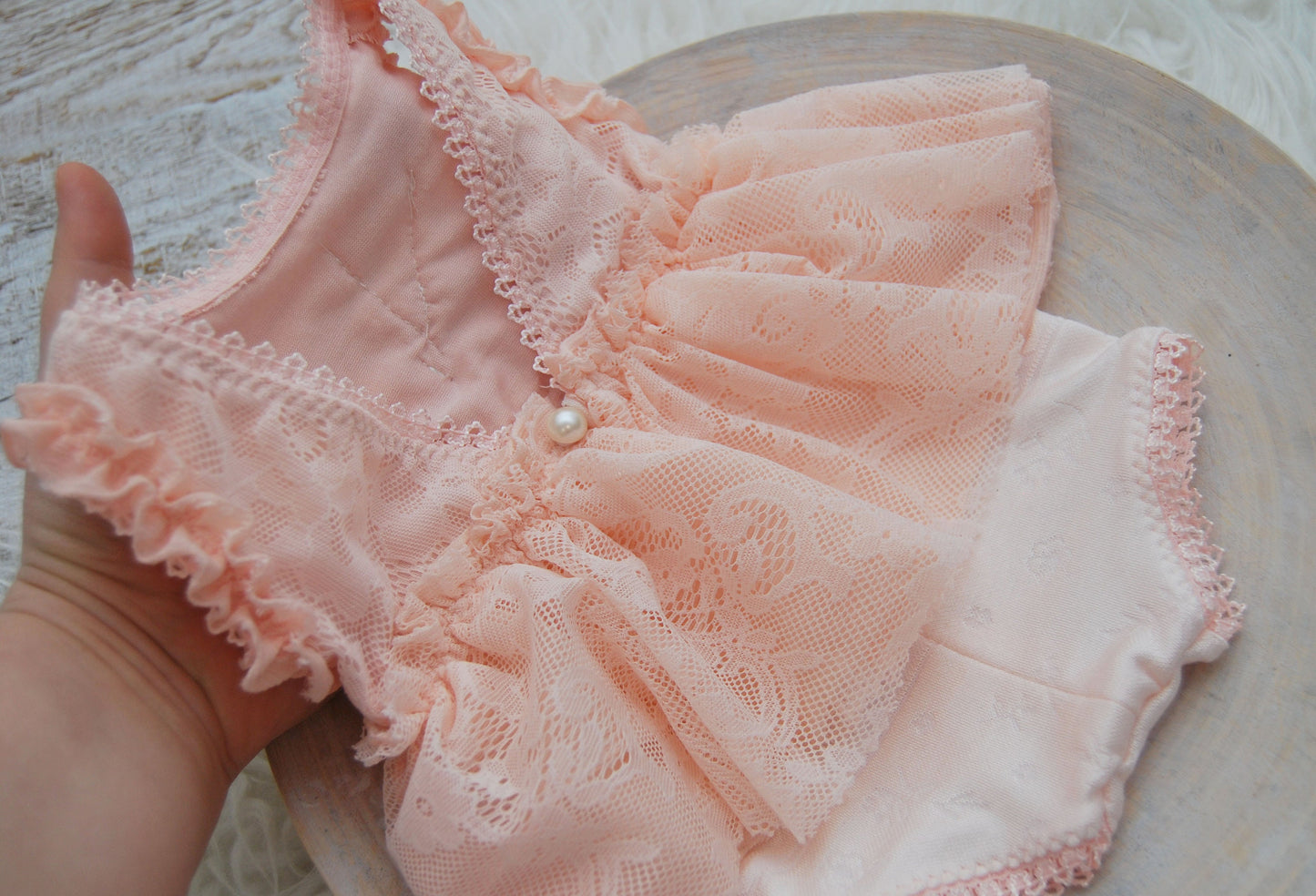 Peach SITTER girl photo prop romper, SITTER lace romper for milestone photo shoot, baby props