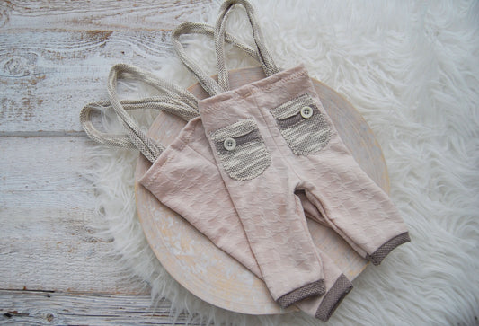 Newborn boy photo prop suspender pants, neutral photo prop baby boy outfit