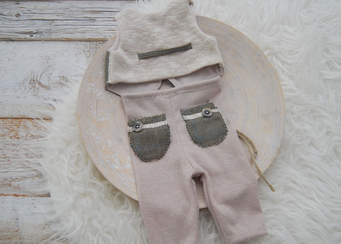 Newborn boy photo prop set, suit set: vest and pants baby boy for first photo shoot