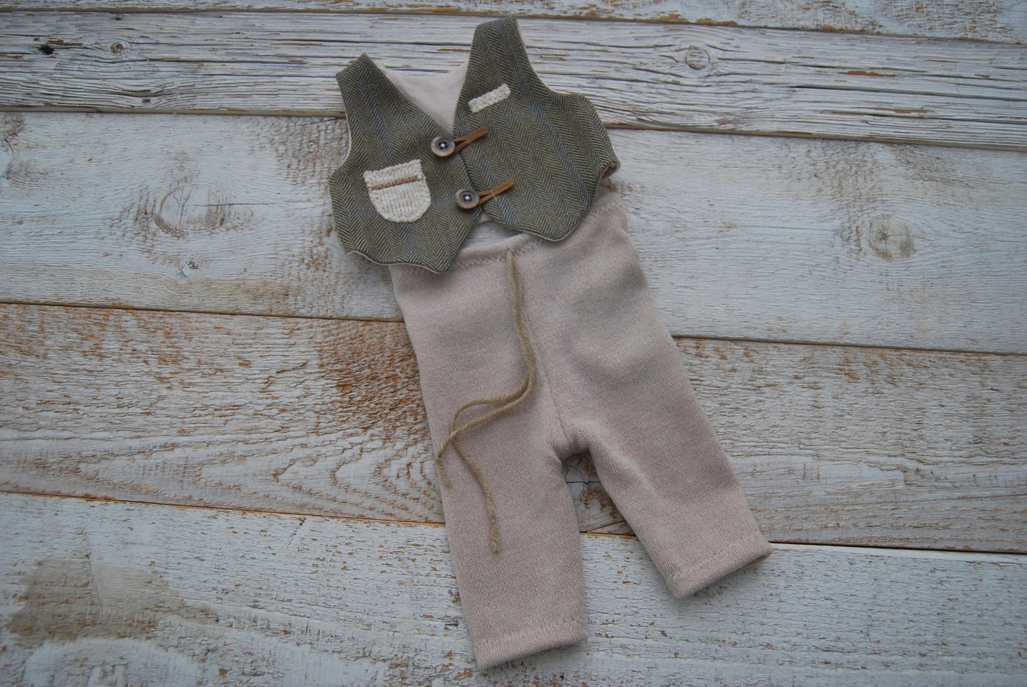 Newborn boy photo prop set, suit set: vest and pants baby boy for first photo shoot