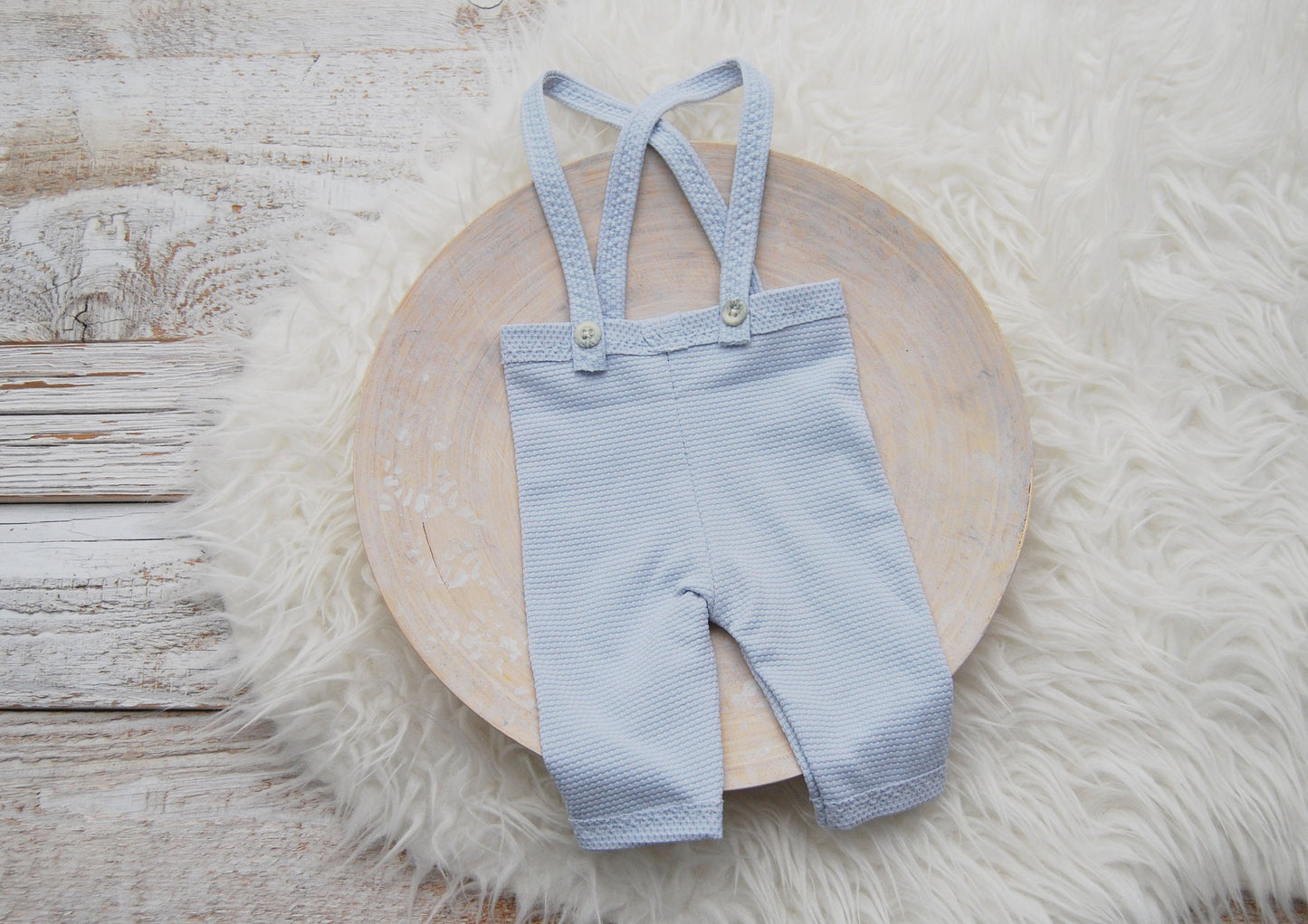 SITTER boy photo prop set: suspender pants & sleepy knot hat, light blue baby boy outfit