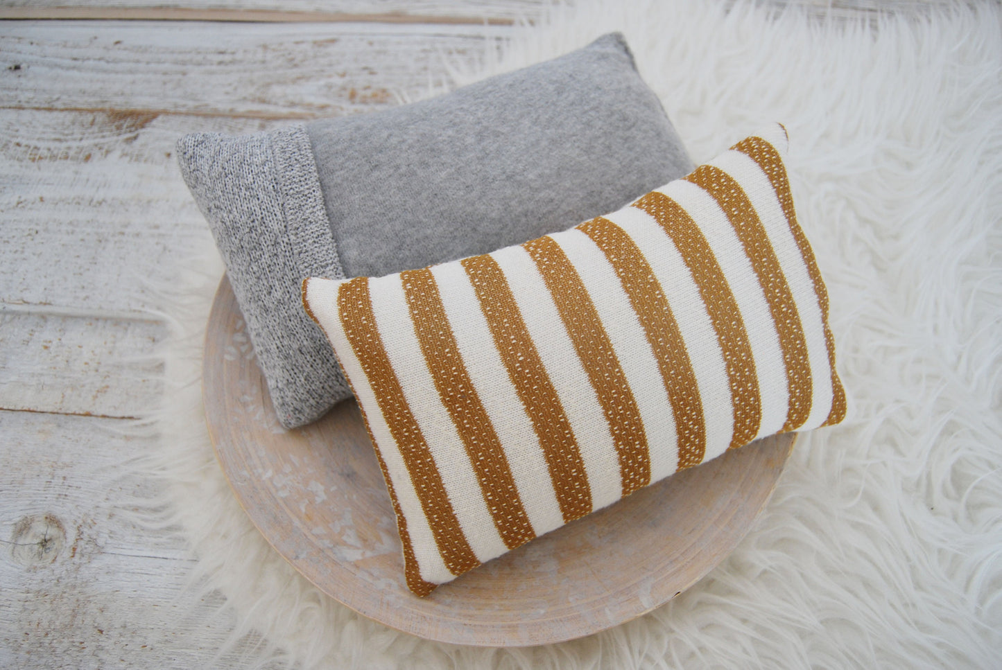 Newborn pillow for photography, posing pillow baby boy photo prop, textured decorative pillow for photography sessions: gray and striped