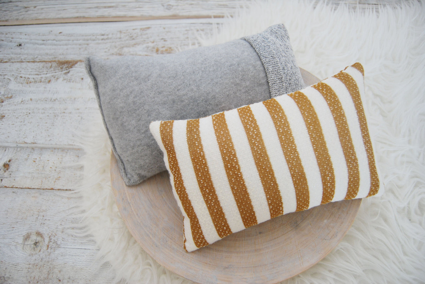 Newborn pillow for photography, posing pillow baby boy photo prop, textured decorative pillow for photography sessions: gray and striped