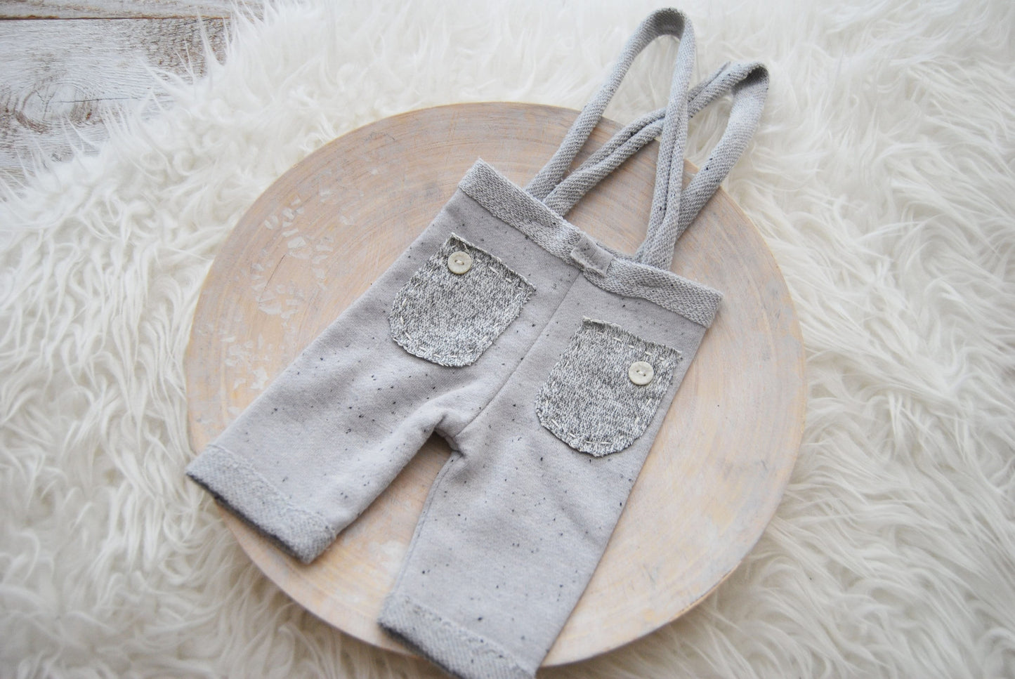 Sitter gray baby boy pants with suspenders for photo shoot | Neutral photo prop outfit baby boy for sitter photography