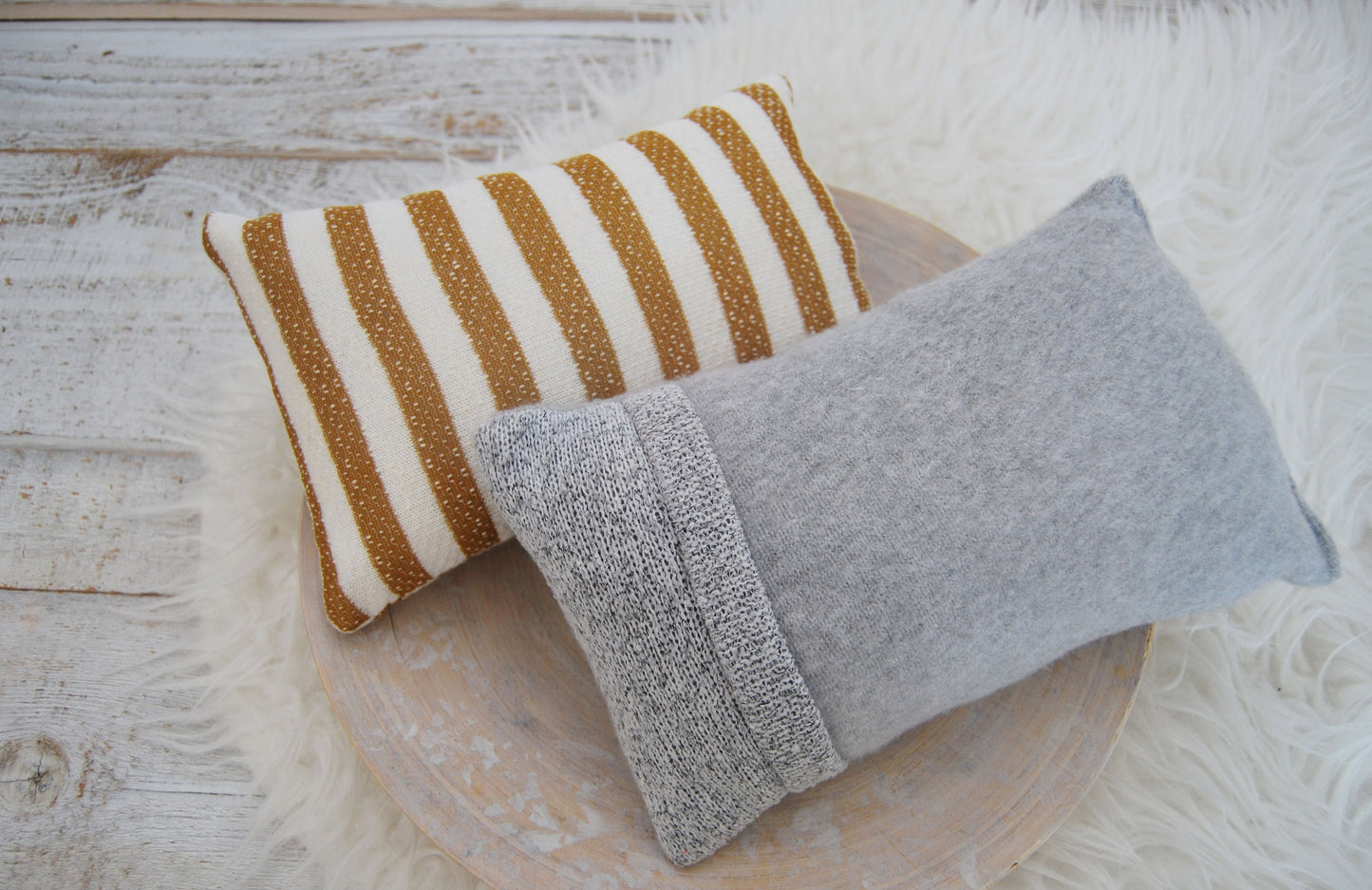 Newborn pillow for photography, posing pillow baby boy photo prop, textured decorative pillow for photography sessions: gray and striped