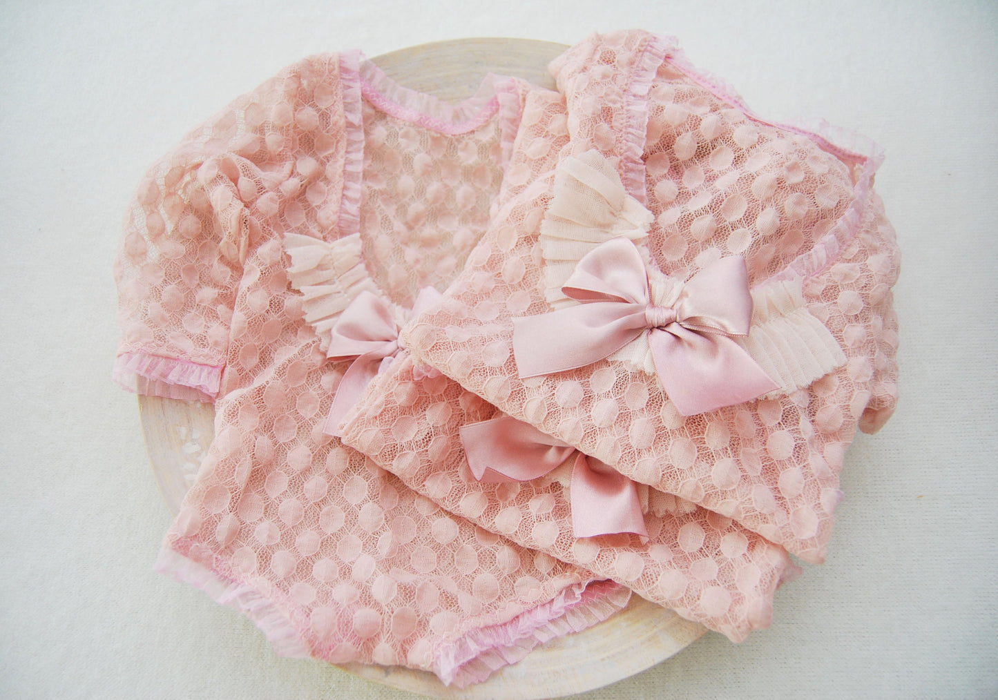 Newborn photo prop, pink newborn romper for first photo shoot, lace baby girl outfit