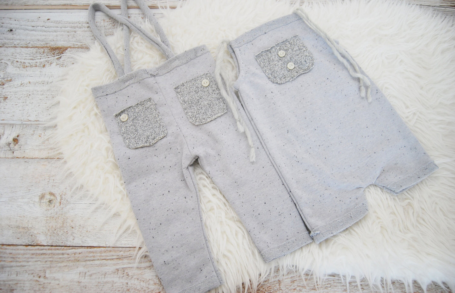 Sitter gray baby boy pants with suspenders for photo shoot | Neutral photo prop outfit baby boy for sitter photography