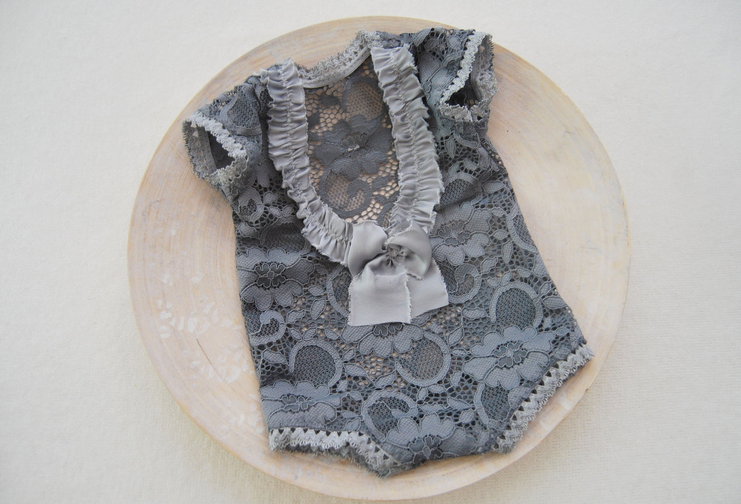 Lace baby girl outfit, newborn romper gray color, newborn photo prop