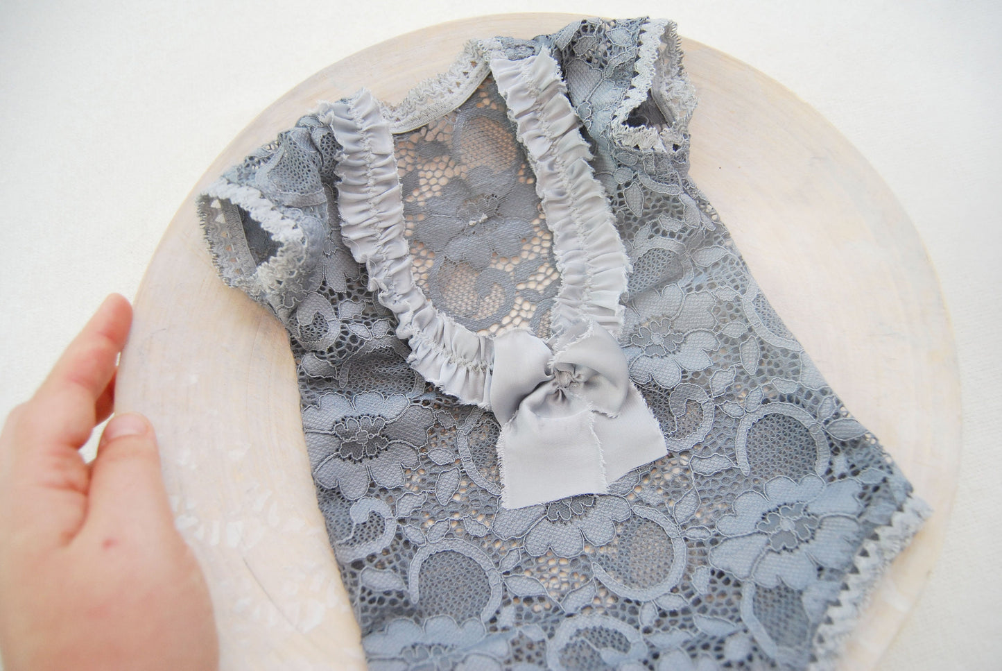 Lace baby girl outfit, newborn romper gray color, newborn photo prop