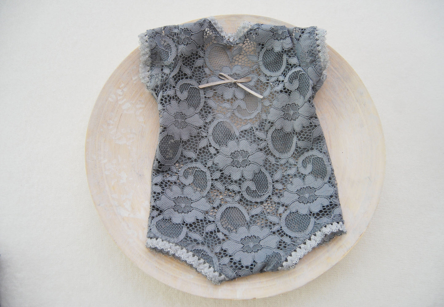 Lace baby girl outfit, newborn romper gray color, newborn photo prop