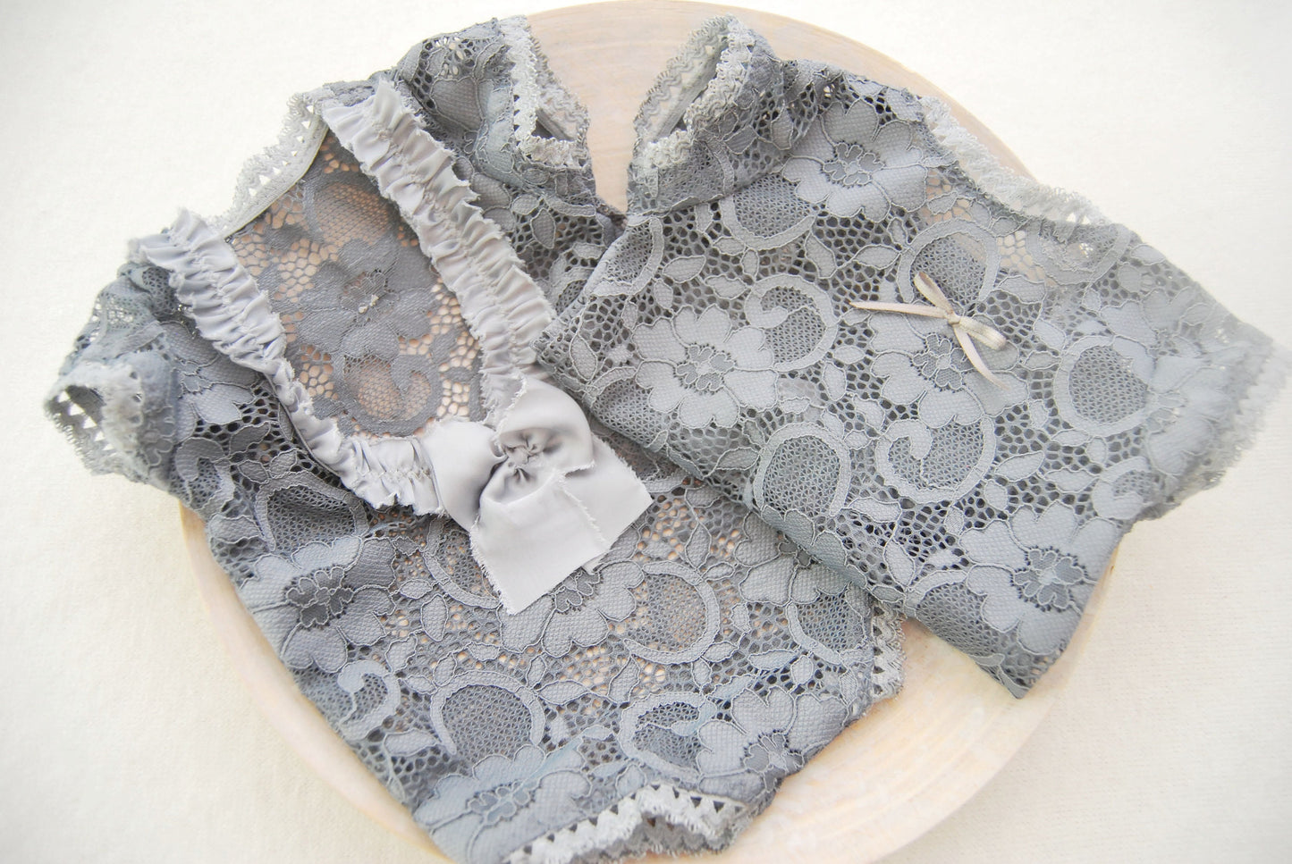 Lace baby girl outfit, newborn romper gray color, newborn photo prop