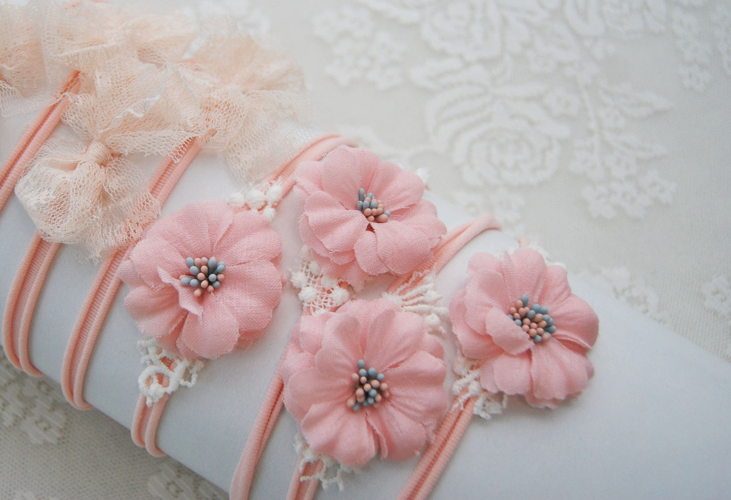 Newborn headband photo prop, pink flower headband for baby girls