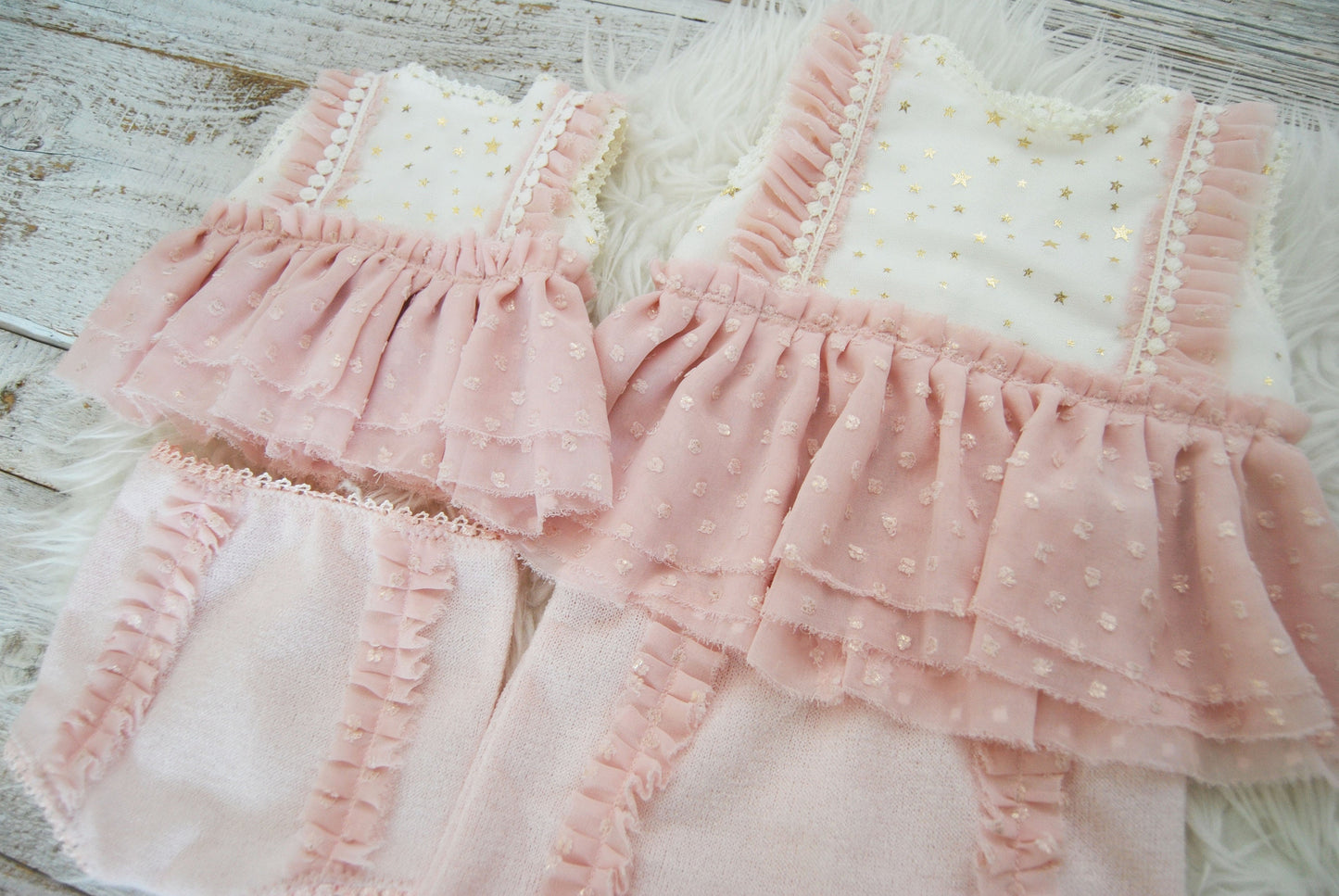 Sitter outfit photo prop: lace top and panties for baby girls; pink baby outfit