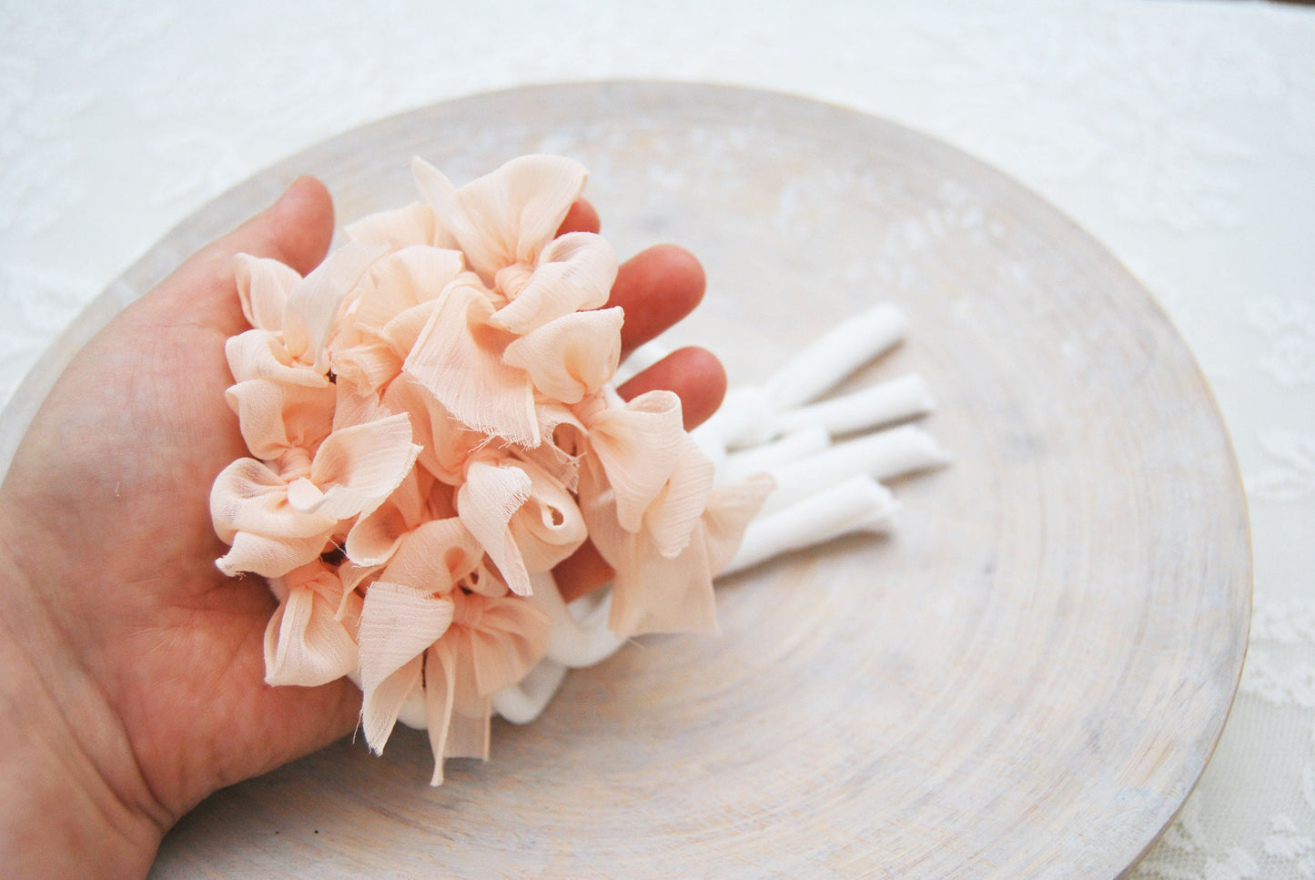 Newborn headband photo prop, peach bow headband baby girl