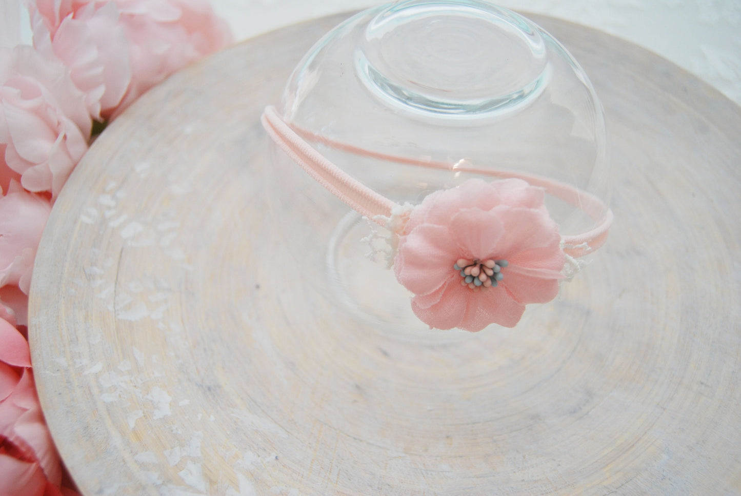 Newborn headband photo prop, pink flower headband for baby girls