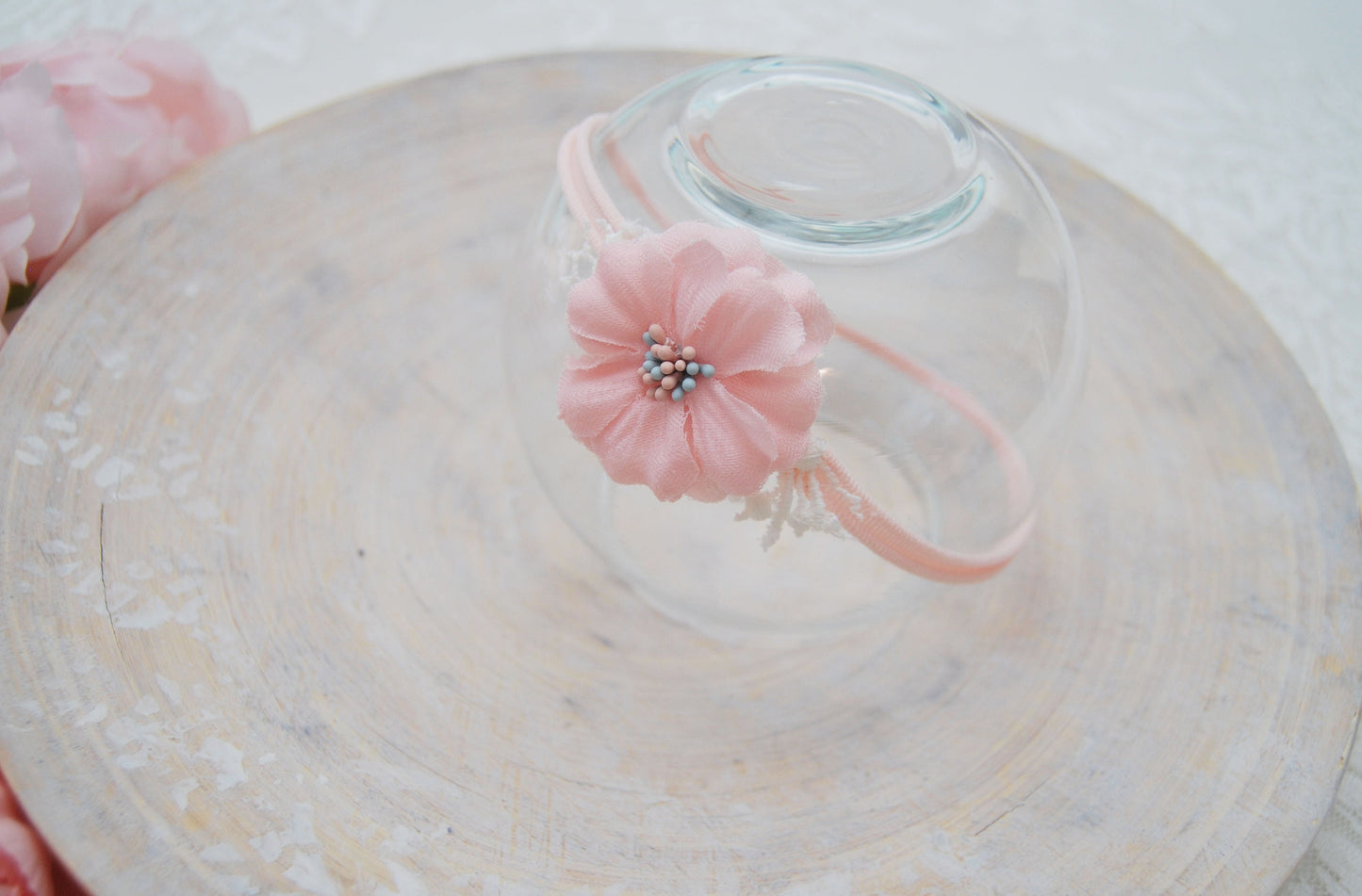 Newborn headband photo prop, pink flower headband for baby girls