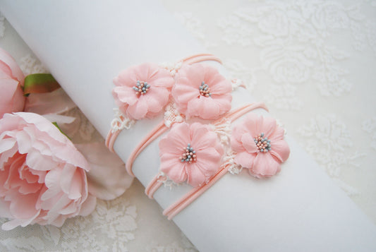 Newborn headband photo prop, pink flower headband for baby girls