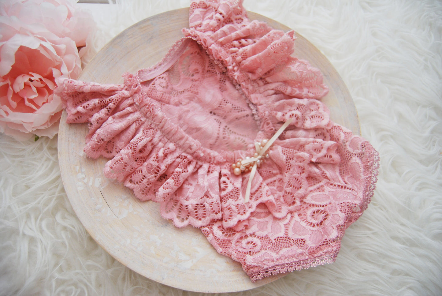 Newborn girl romper, photo prop outfit, PINK baby girl dress with ruffles