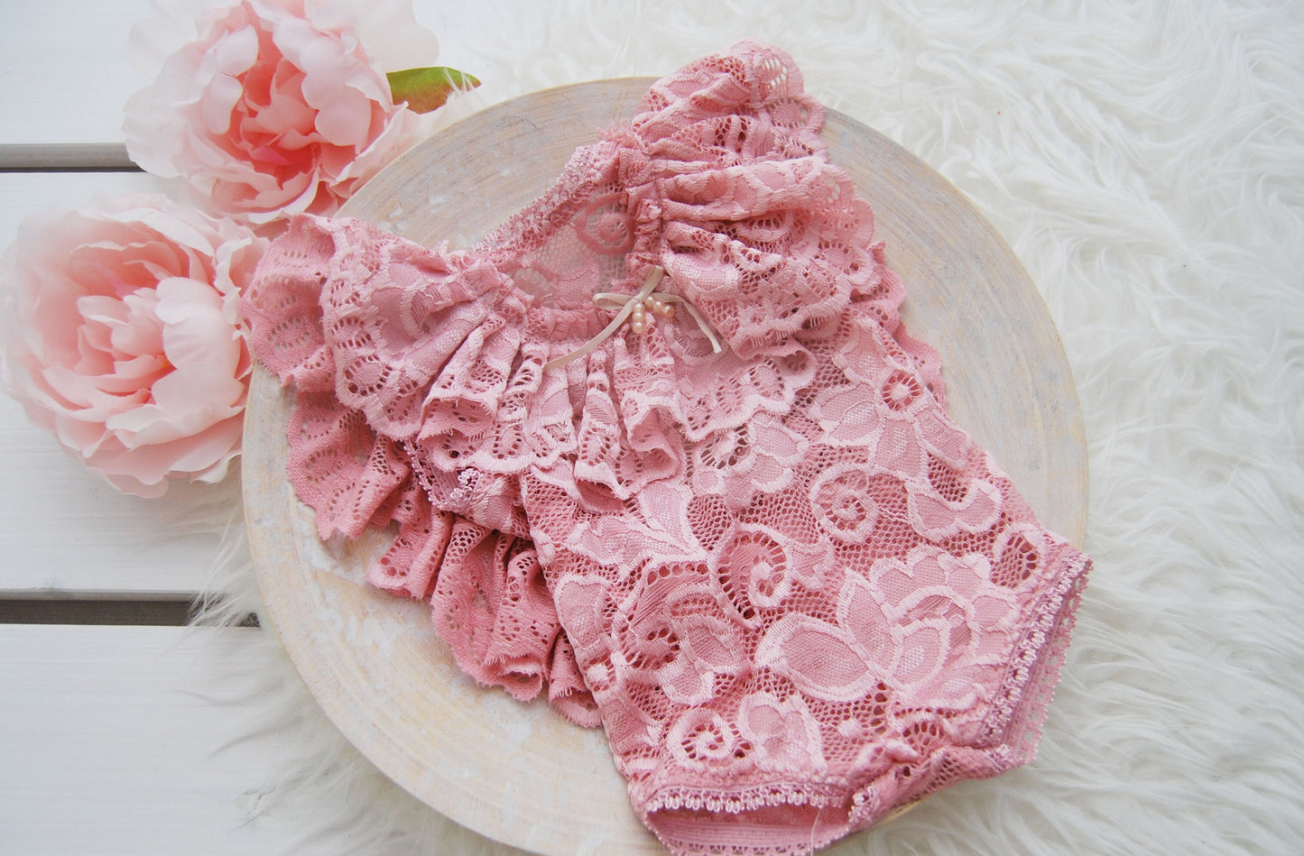 Newborn girl romper, photo prop outfit, PINK baby girl dress with ruffles