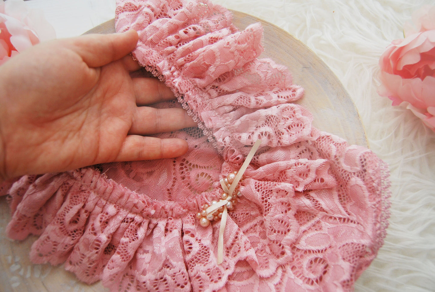 Newborn girl romper, photo prop outfit, PINK baby girl dress with ruffles