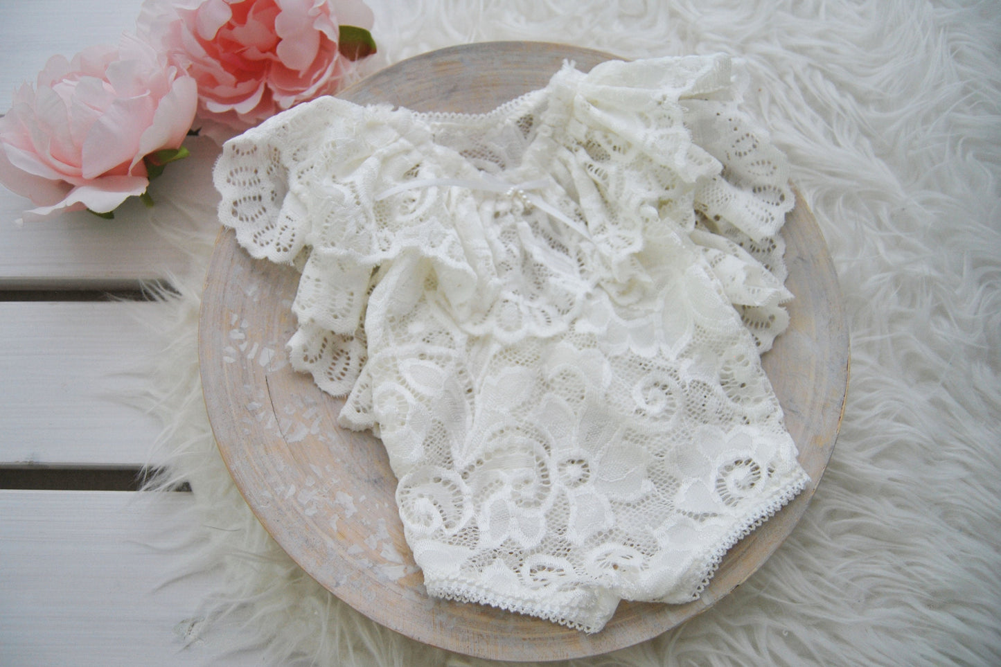 Newborn girl romper, photo prop outfit, WHITE baby girl dress with ruffles