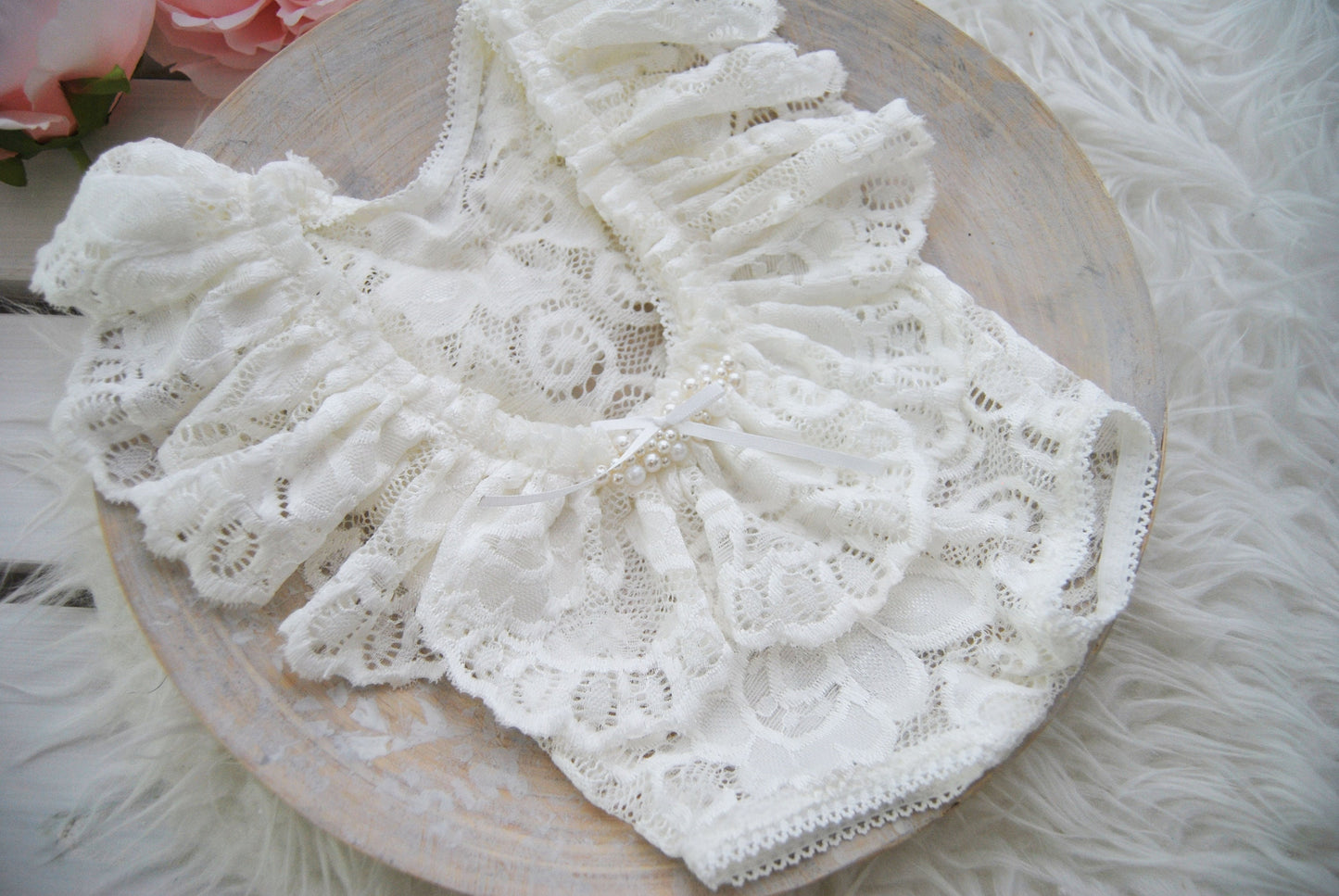 Newborn girl romper, photo prop outfit, WHITE baby girl dress with ruffles