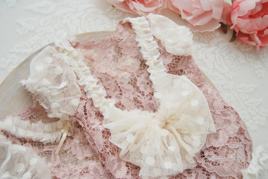 Pink newborn romper, lace baby girl outfit for newborn photography shoots