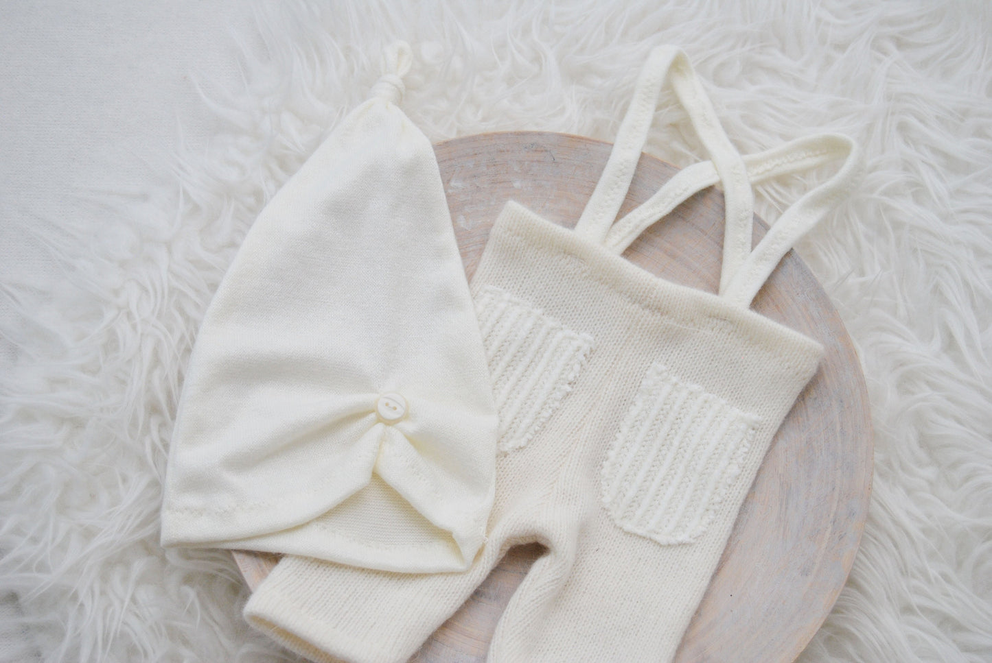 Newborn boy pants and hat set for photography, ivory newborn photo prop outfit