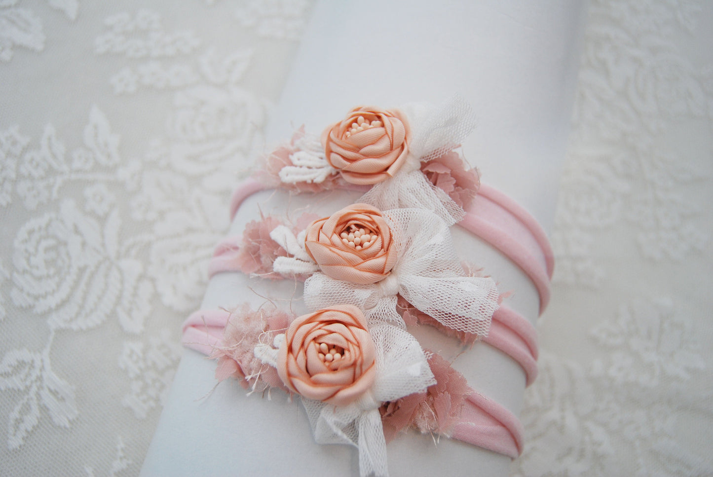 Flower baby girl headband photo prop, newborn photography tieback headband