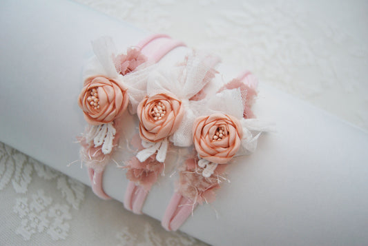 Flower baby girl headband photo prop, newborn photography tieback headband