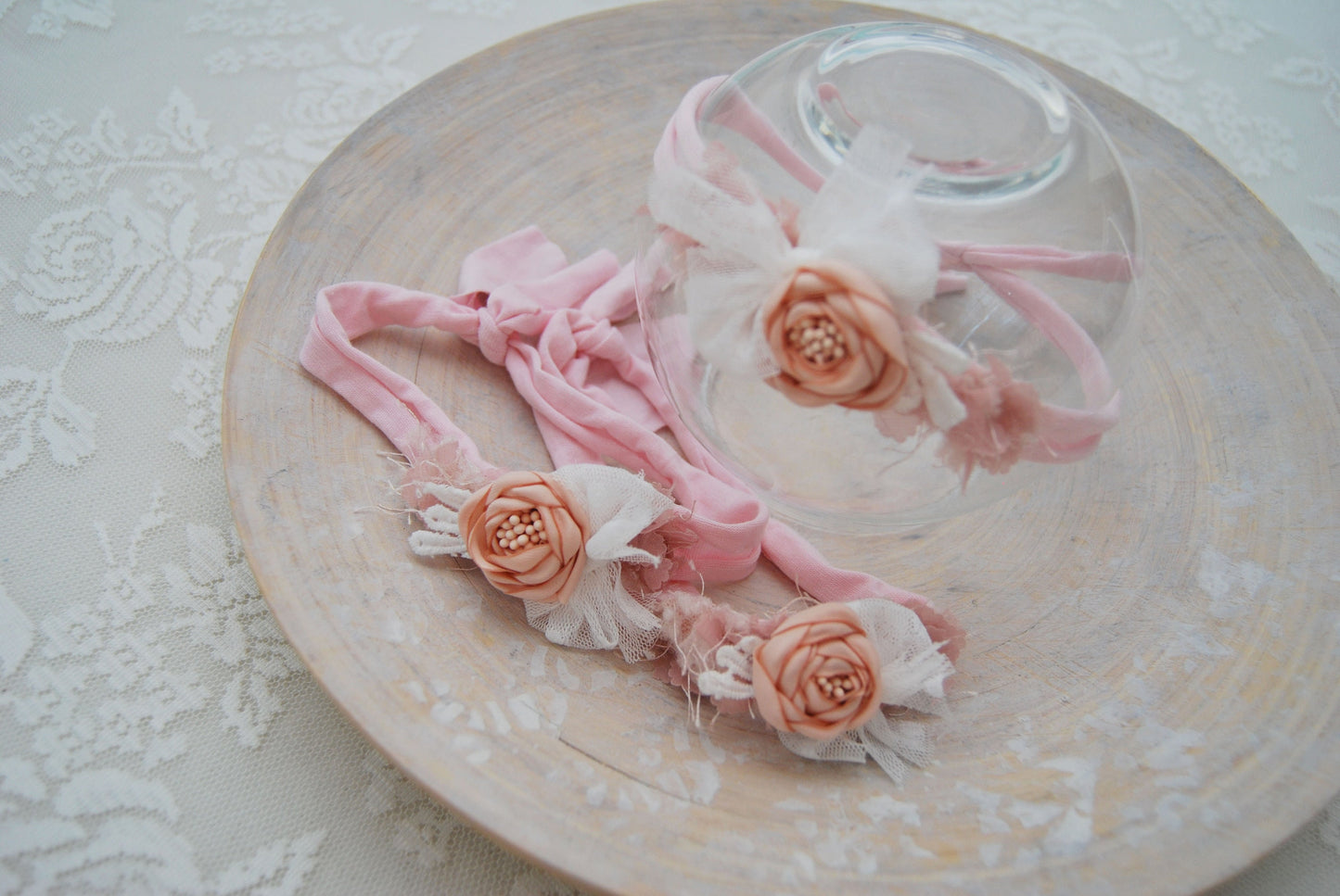 Flower baby girl headband photo prop, newborn photography tieback headband