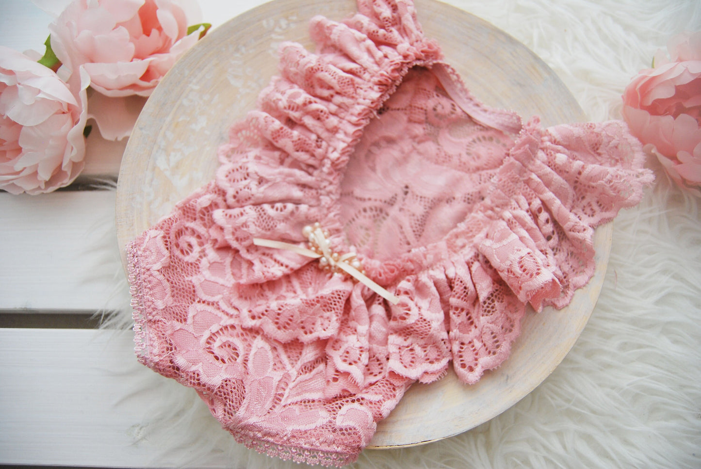 Newborn girl romper, photo prop outfit, PINK baby girl dress with ruffles