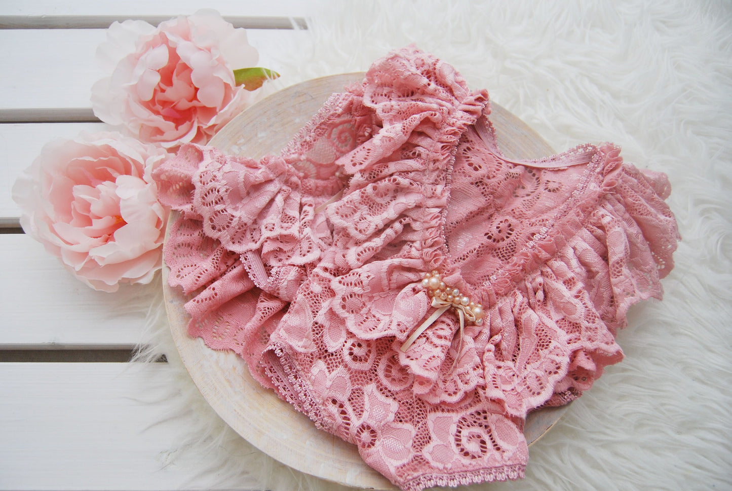 Newborn girl romper, photo prop outfit, PINK baby girl dress with ruffles