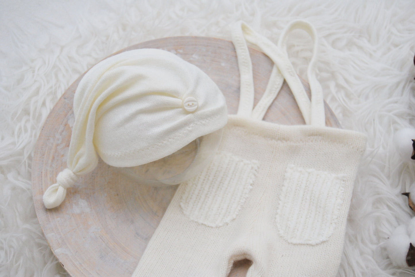 Newborn boy pants and hat set for photography, ivory newborn photo prop outfit