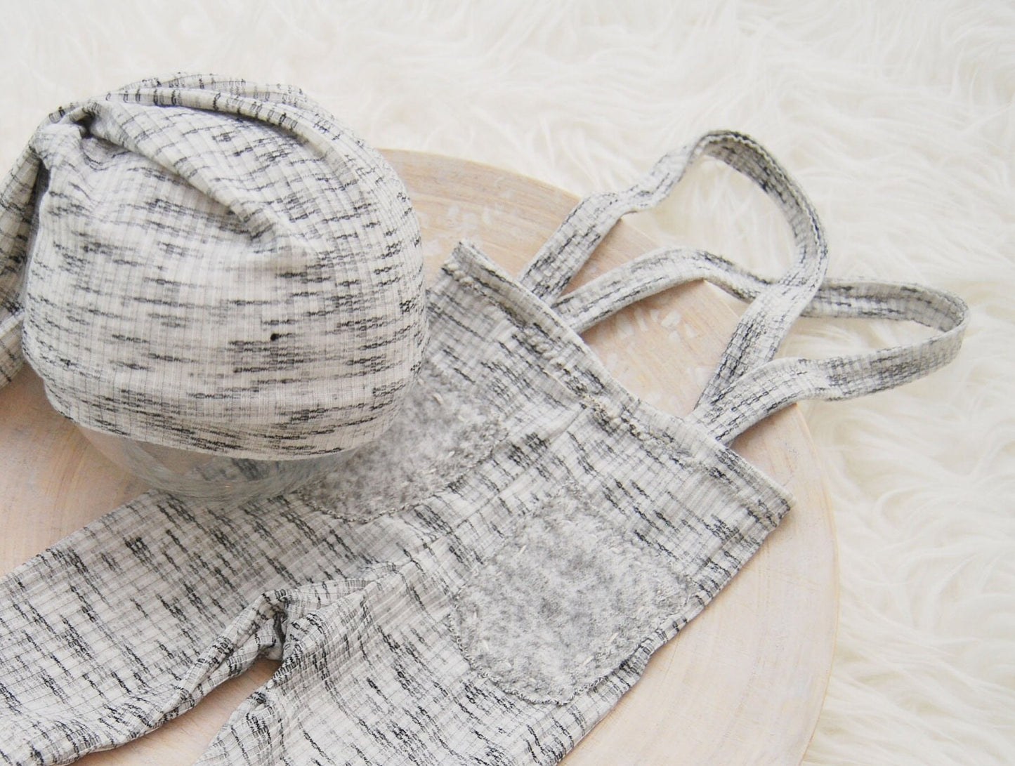 Neutral newborn photo prop: suspender pants and hat, newborn boy outfit, photography prop