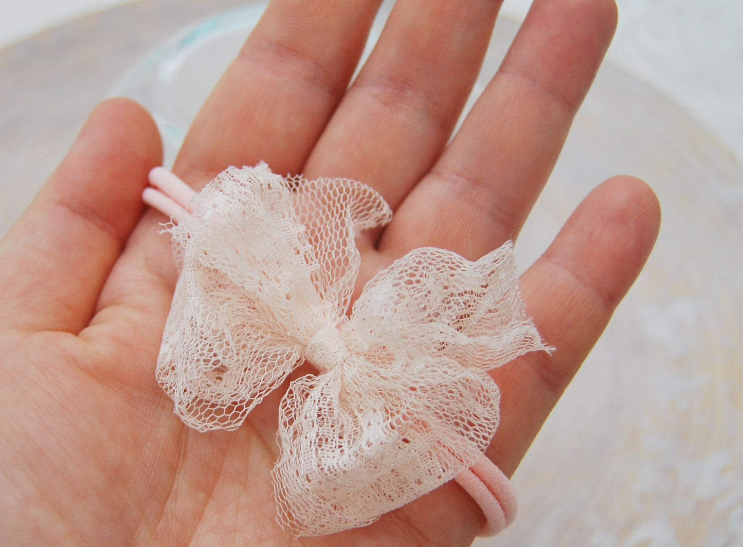 Bow headband newborn photo prop, lace baby headband