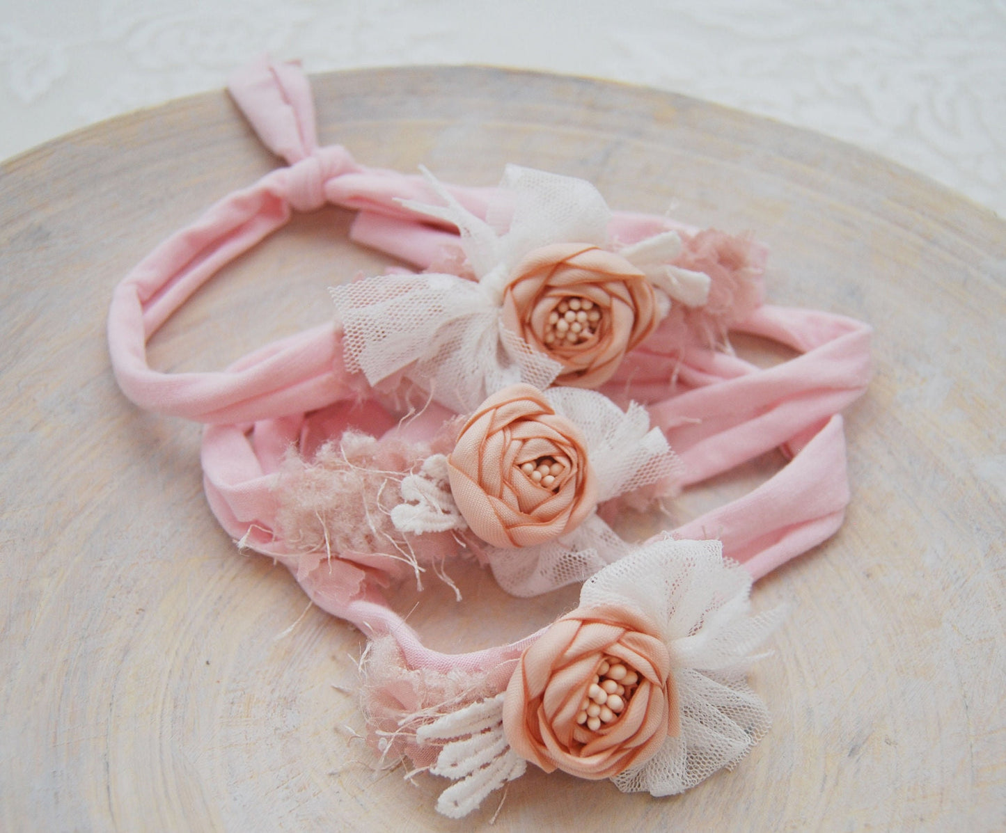 Flower baby girl headband photo prop, newborn photography tieback headband