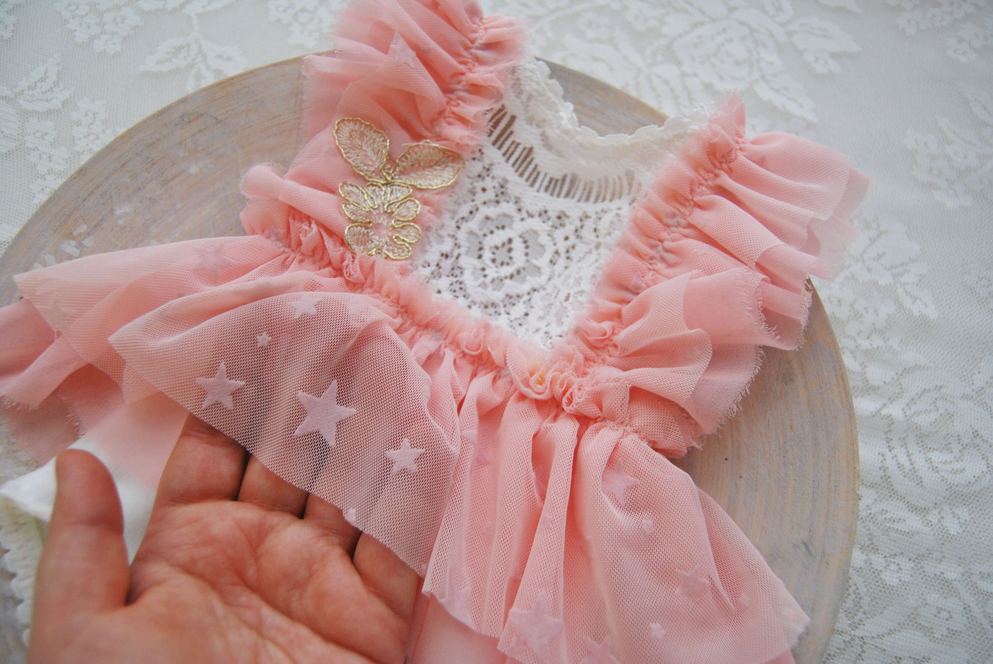 Newborn photo prop romper for baby girls, Pink baby outfit, Photography prop dress, Baby shower gift