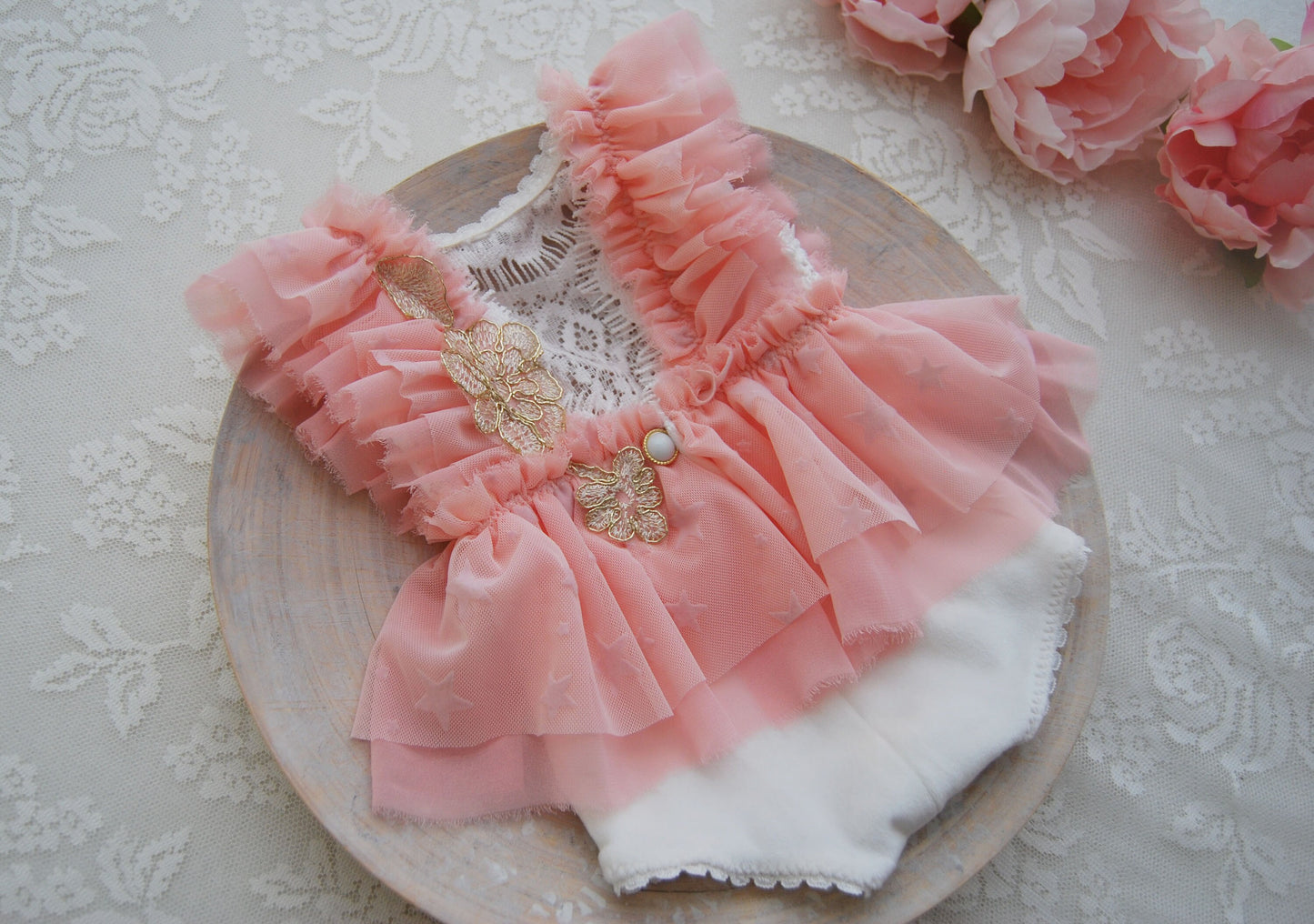 Newborn photo prop romper for baby girls, Pink baby outfit, Photography prop dress, Baby shower gift