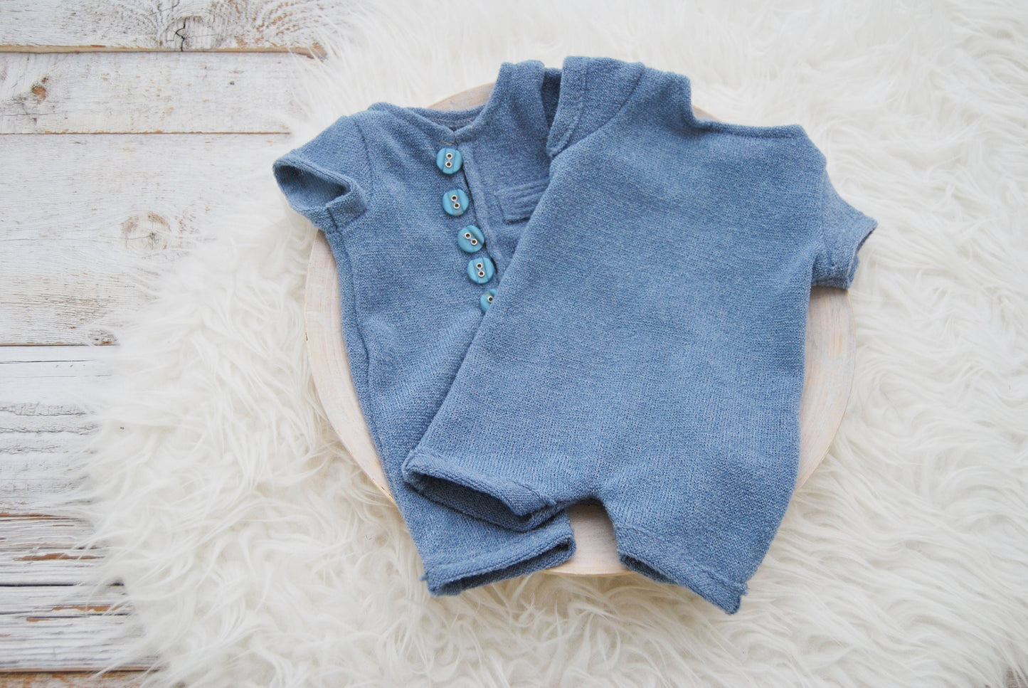 Blue newborn romper with short sleeve, newborn boy photo outfit,  knit newborn romper, newborn photo prop, newborn photography romper